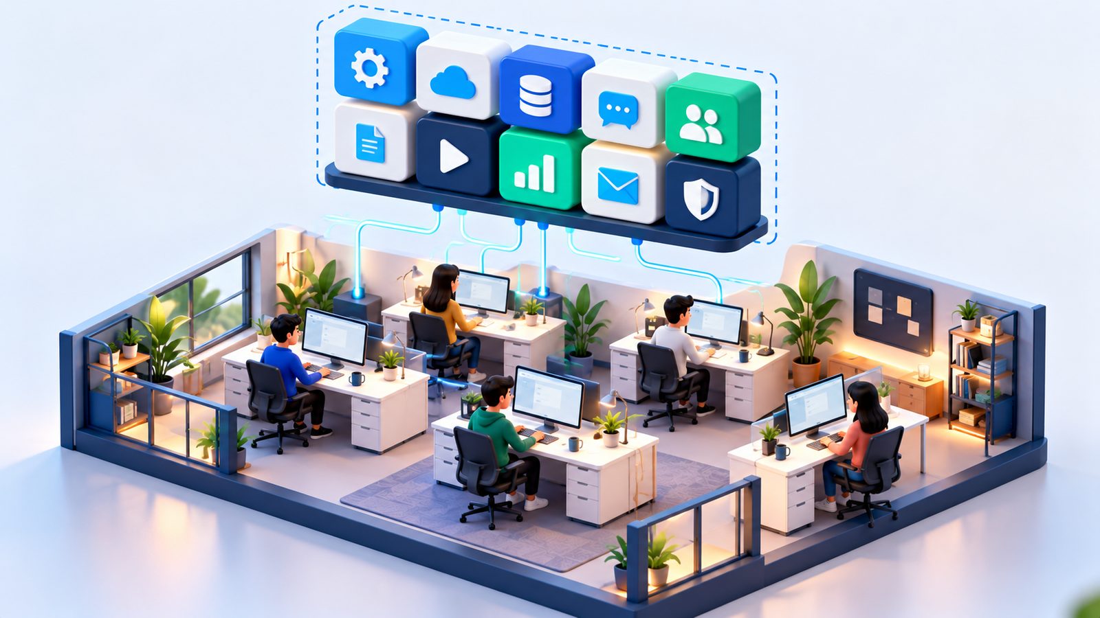 Custom illustration for The $300/Month Tech Stack for a 5-Person Marketing Agency (Tool by Tool)