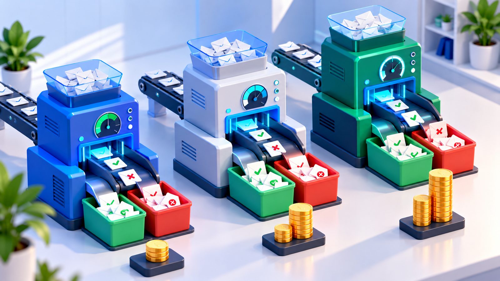 Custom illustration for Reoon vs ZeroBounce vs NeverBounce: Cost per 10,000 Emails