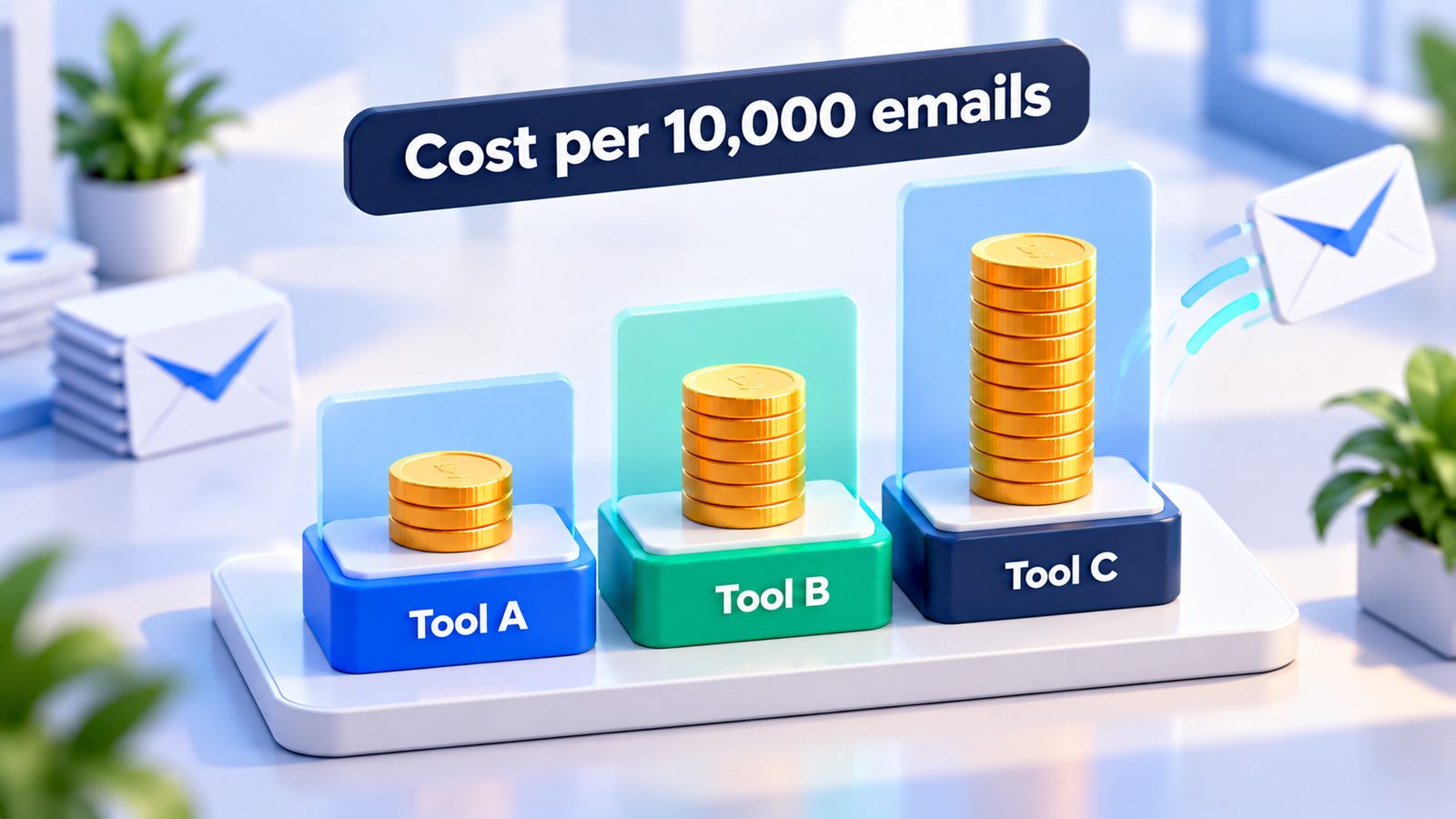 Cost per 10,000 emails across three email verification tools