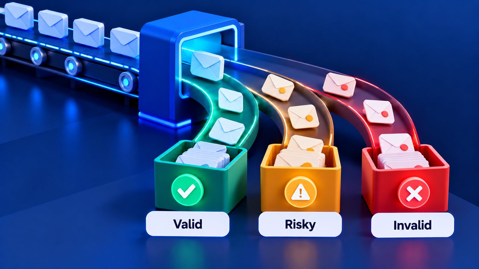 Email verification sorts addresses into valid, risky and invalid