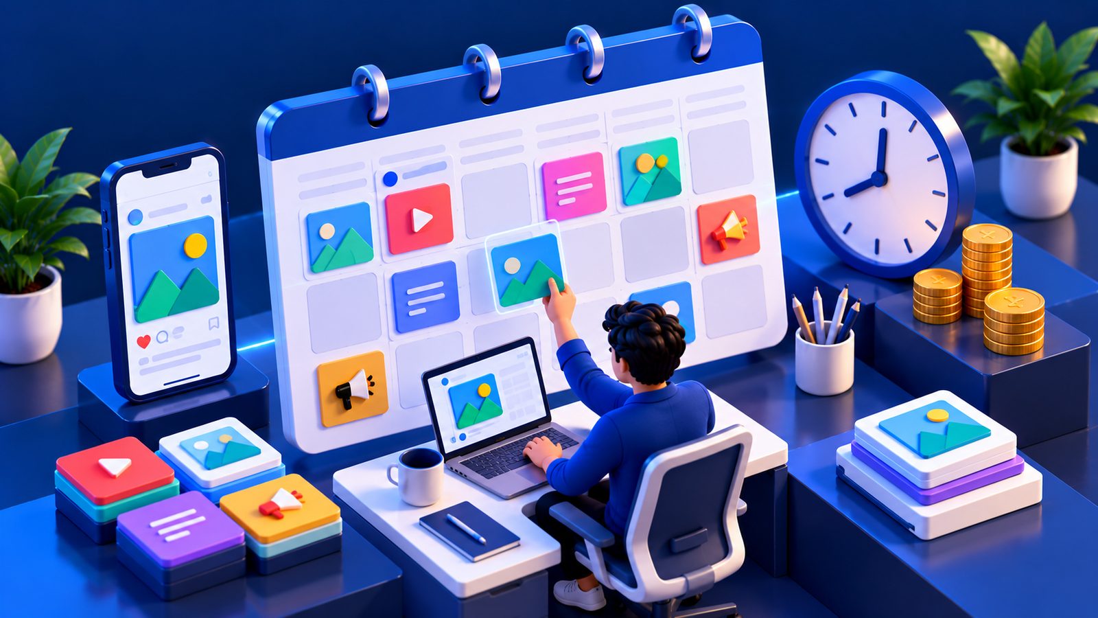 Custom illustration for SocialBu Lifetime Deal vs Paying Monthly for Social Scheduling