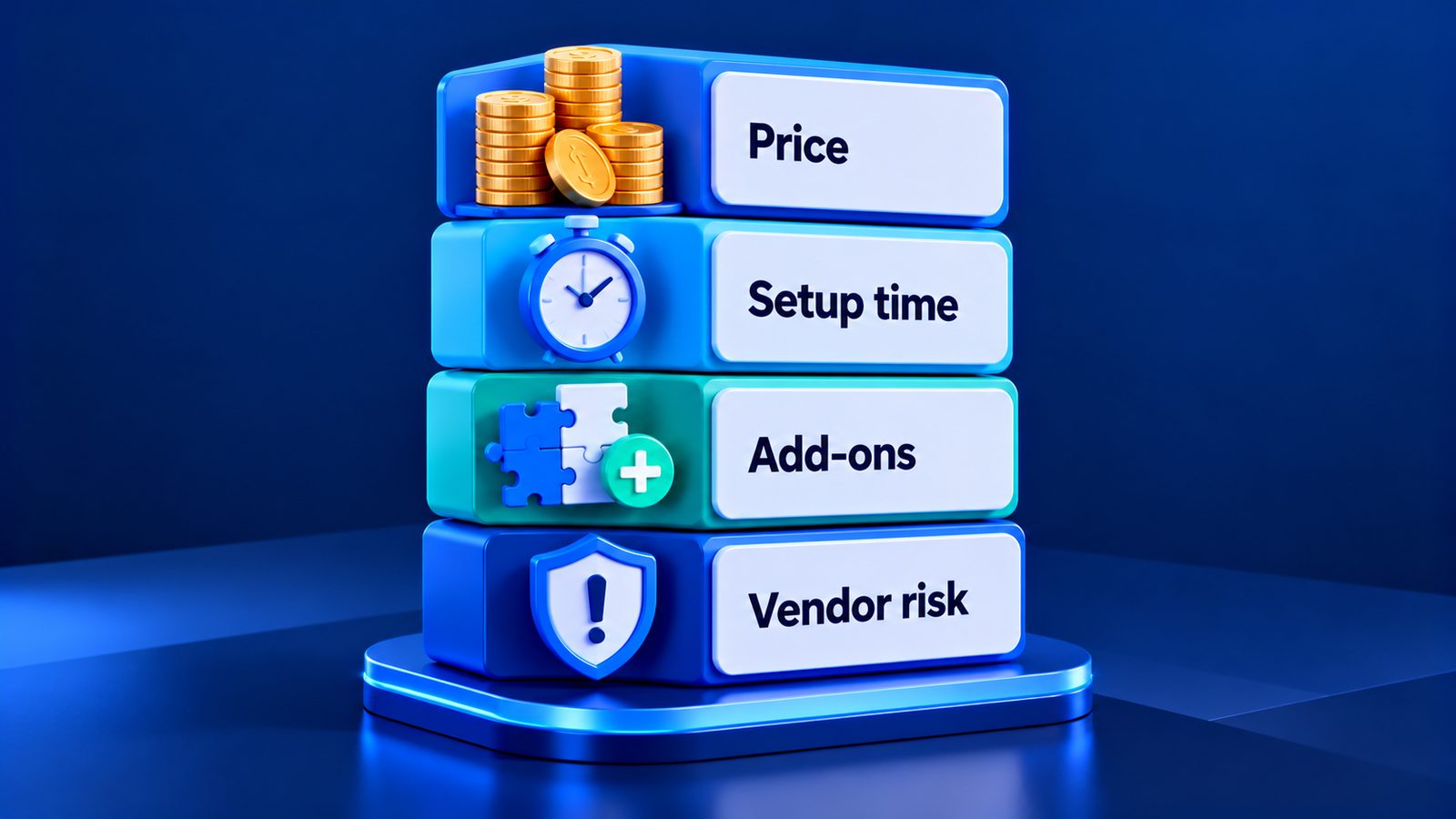 Total cost of ownership: price, setup time, add-ons and vendor risk